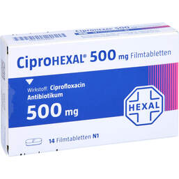 Abbildung: Ciprohexal 500 mg Filmtabletten 14 St, Filmtabletten PZN 00294929