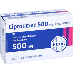 Abbildung: Ciprohexal 500 mg Filmtabletten 28 St, Filmtabletten PZN 00294935