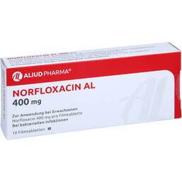 Abbildung: Norfloxacin AL 400 mg Filmtabletten 10 St, Filmtabletten PZN 00295662