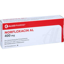 Abbildung: Norfloxacin AL 400 mg Filmtabletten 20 St, Filmtabletten PZN 00295679