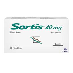 Abbildung: Sortis 40 mg Filmtabletten 30 St, Filmtabletten PZN 00323128
