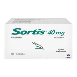 Abbildung: Sortis 40 mg Filmtabletten 100 St, Filmtabletten PZN 00323140