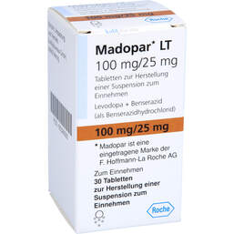 Abbildung: Madopar LT Tabletten 30 St, Tablette zur Herstellung einer Suspension zum Einnehmen PZN 00326500