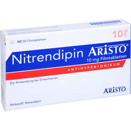 Abbildung: Nitrendipin Aristo 10 mg Filmtabletten 50 St, Filmtabletten PZN 00366942