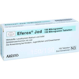 Abbildung: Eferox Jod 150 µg / 150 µg Tabletten 100 St, Tabletten PZN 00380066