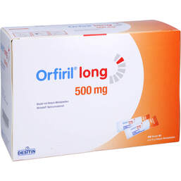 Abbildung: Orfiril long 500 mg Retard-Minitabletten im Beutel 200 St, Beutel mit retardierten Filmtabletten PZN 00393614
