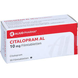 Abbildung: Citalopram AL 10 mg Filmtabletten 50 St, Filmtabletten PZN 00418656