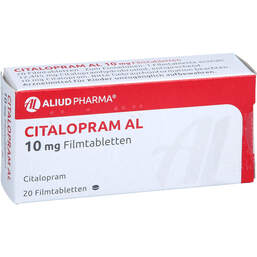 Abbildung: Citalopram AL 10 mg Filmtabletten 20 St, Filmtabletten PZN 00419288