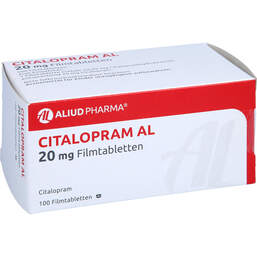 Abbildung: Citalopram AL 20 mg Filmtabletten 100 St, Filmtabletten PZN 00419779