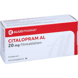 Abbildung: Citalopram AL 20 mg Filmtabletten 50 St, Filmtabletten PZN 00420073