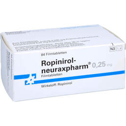 Abbildung: Ropinirol neuraxpharm 0,25 mg Filmtabletten 84 St, Filmtabletten PZN 00425159