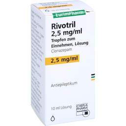 Abbildung: Rivotril 2,5 mg / ml Tropfen zum Einnehmen 10 ml, Tropfen zum Einnehmen PZN 00426294