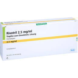 Abbildung: Rivotril 2,5 mg / ml Tropfen zum Einnehmen 50 ml, Tropfen zum Einnehmen PZN 00426302
