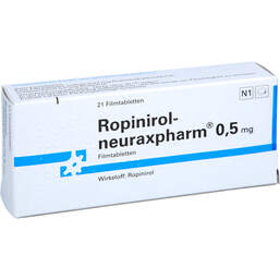 Abbildung: Ropinirol neuraxpharm 0,5 mg Filmtabletten 21 St, Filmtabletten PZN 00431556
