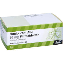 Abbildung: Citalopram AbZ 10 mg Filmtabletten 100 St, Filmtabletten PZN 00453368
