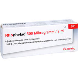 Abbildung: Rhophylac 300 Fertigspritzen 1X2 ml, Injektionslösung PZN 00453687