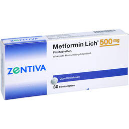 Abbildung: Metformin Lich 500 mg Filmtabletten 30 St, Filmtabletten PZN 00454043