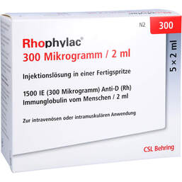 Abbildung: Rhophylac 300 Fertigspritzen 5X2 ml, Injektionslösung PZN 00458791