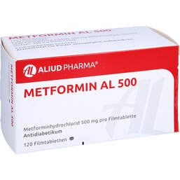 Abbildung: Metformin AL 500 Filmtabletten 120 St, Filmtabletten PZN 00461586