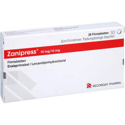 Abbildung: Zanipress 10 mg / 10 mg Filmtabletten 28 St, Filmtabletten PZN 00469978