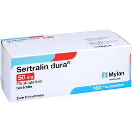 Abbildung: Sertralin dura 50 mg Filmtabletten 100 St, Filmtabletten PZN 00470585