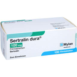Abbildung: Sertralin dura 100 mg Filmtabletten 100 St, Filmtabletten PZN 00470622