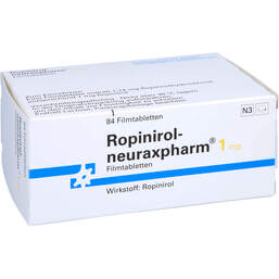 Abbildung: Ropinirol neuraxpharm 1 mg Filmtabletten 84 St, Filmtabletten PZN 00474790