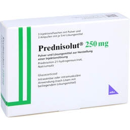 Abbildung: Prednisolut 250 mg Pulver und Lm.z.H.einer Injektionslösung 3 St, Pulver u. Lösungsmittel zur Herstellung einer Injektionslsg. PZN 00503439