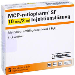 Abbildung: MCP ratiopharm SF 10mg / 2ml Injektionslösung Ampullen 5 St, Ampullen PZN 00509407