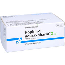 Abbildung: Ropinirol neuraxpharm 2 mg Filmtabletten 84 St, Filmtabletten PZN 00513739