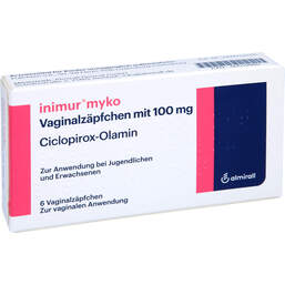 Abbildung: Inimur Myko Vaginalzäp.mit 100mg Ciclop.Olamin 6 St, Vaginalsuppositorien PZN 00519989
