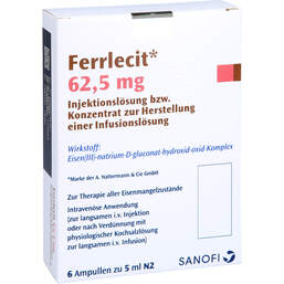 Abbildung: Ferrlecit 62,5 mg Ampullen 6X5 ml, Ampullen PZN 00523270
