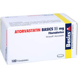 Abbildung: Atorvastatin Basics 10 mg Filmtabletten 100 St, Filmtabletten PZN 00524217