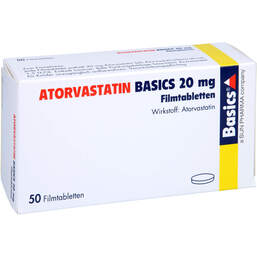 Abbildung: Atorvastatin Basics 20 mg Filmtabletten 50 St, Filmtabletten PZN 00524252