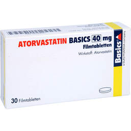 Abbildung: Atorvastatin Basics 40 mg Filmtabletten 30 St, Filmtabletten PZN 00524281