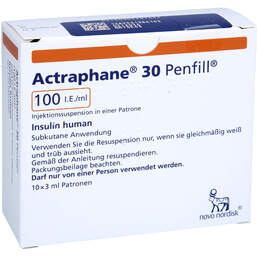 Abbildung: Actraphane 30 Penfill 100 I.E. / ml Zylinderampullen 10X3 ml, Zylinderampullen PZN 00540765
