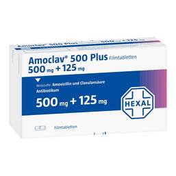 Abbildung: Amoclav 500 plus Filmtabletten 10 St, Filmtabletten PZN 00544651