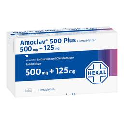 Abbildung: Amoclav 500 plus Filmtabletten 20 St, Filmtabletten PZN 00544668