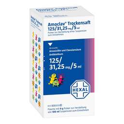 Abbildung: Amoclav Pulver zur Herstellung einer Suspension zum Einnehmen 100 ml, Pulver zur Herstellung einer Suspension zum Einnehmen PZN 00544674