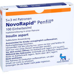 Abbildung: Novorapid Penfill 100 E / ml Injektionslösung i.e. Patrone 5X3 ml, Zylinderampullen PZN 00558707