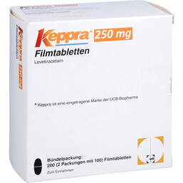 Abbildung: Keppra 250 mg Filmtabletten 200 St, Filmtabletten PZN 00566115