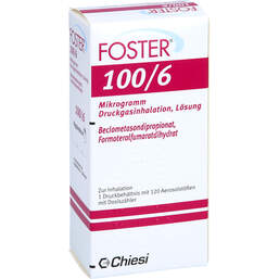Abbildung: Foster 100 / 6 µg 120 Hub Dosieraerosol 1 St, Dosieraerosol PZN 00568172