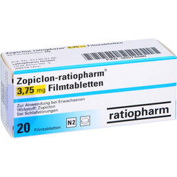Abbildung: Zopiclon ratiopharm 3,75 mg Filmtabletten 20 St, Filmtabletten PZN 00574586
