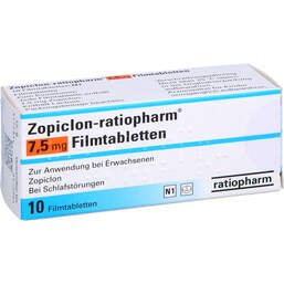 Abbildung: Zopiclon ratiopharm 7,5 mg Filmtabletten 10 St, Filmtabletten PZN 00574592
