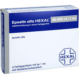 Abbildung: Epoetin alfa Hexal 40000 I.E. / 1,0ml Injektionslösung F.Sp. 6 St, Fertigspritzen PZN 00579017