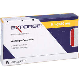 Abbildung: Exforge 5 mg / 80 mg Filmtabletten 28 St, Filmtabletten PZN 00581327