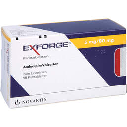 Abbildung: Exforge 5 mg / 80 mg Filmtabletten 98 St, Filmtabletten PZN 00581356