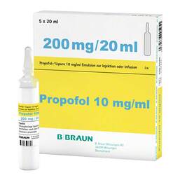 Abbildung: Propofol Lipuro 1% Emuls.z.Injektion und Infusion Glasampullen 5X20 ml, Emulsion PZN 00583912