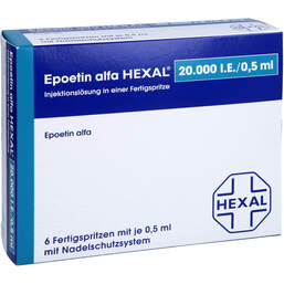Abbildung: Epoetin alfa Hexal 20000 I.E. / 0,5ml Injektionslösung F.Sp. 6 St, Fertigspritzen PZN 00585006