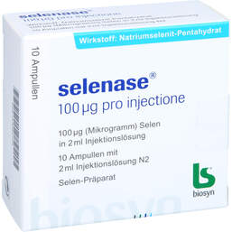 Abbildung: Selenase 100 µg pro injectione Ampullen 10X2 ml, Injektionslösung PZN 00593709